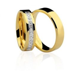 Par de Alianças anatômicas ouro branco ou amarelo 18K com 12 Diamantes com 19pts