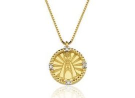 Pingente Nossa Senhora em ouro amarelo 18K-750 com 4 Diamante com 2pts - Cod.06-1351-2-002