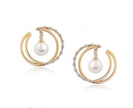 Brincos em ouro amarelo 18k 2 aros, diamantes e pérolas 02.4328.2.917