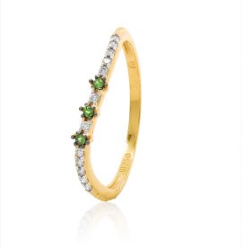 Anel aparador ouro 18k com esmeraldas e diamantes