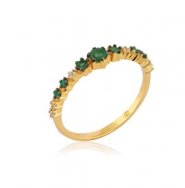 Anel ouro 18k com esmeraldas e diamantes