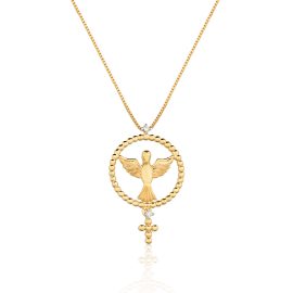 Colar Divino Espírito Santo ouro 18k com diamantes