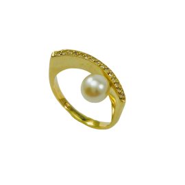 Anel ouro 18k com 1 pérola e diamantes