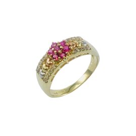 Anel ouro 18k com rubis e diamantes
