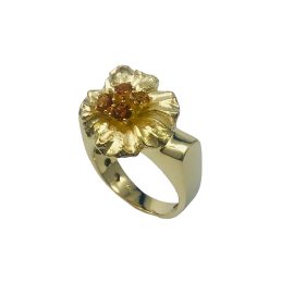Anel flor ouro 18k com citrinos