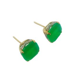 Brincos ouro 18k com jade e zirconias