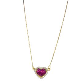 Colar coracao ouro 18k com zirconias