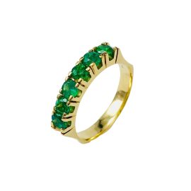 Meia alianca ouro 18k com esmeraldas
